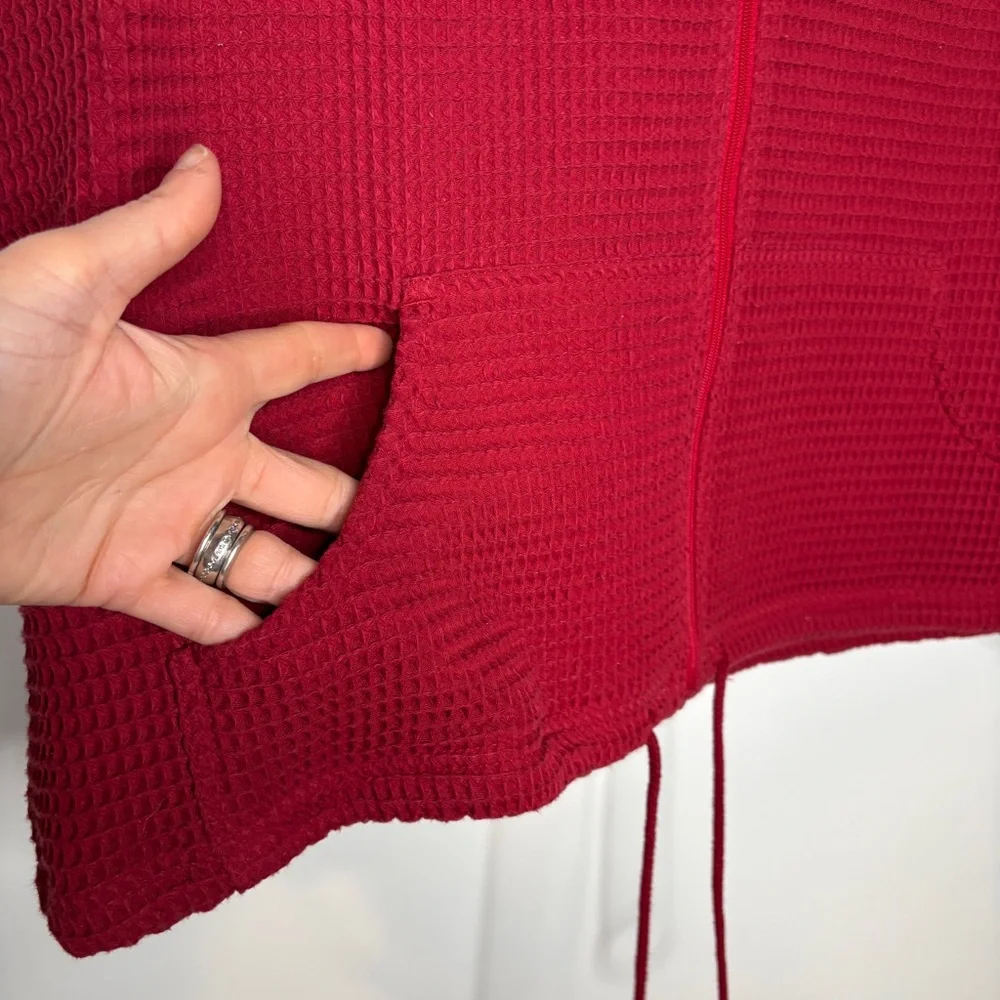 CJ Banks Waffle Knit Full Zip Hooded Sleeveless Vest NWT in Red Size 1X 16/18W
